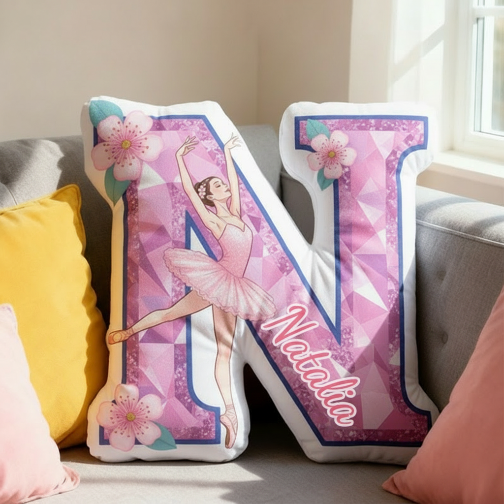 Personalized Crystal Ballet Alphabet Shaped Pillow for Dance Lovers Initial Pillow Christmas Gift for Kids
