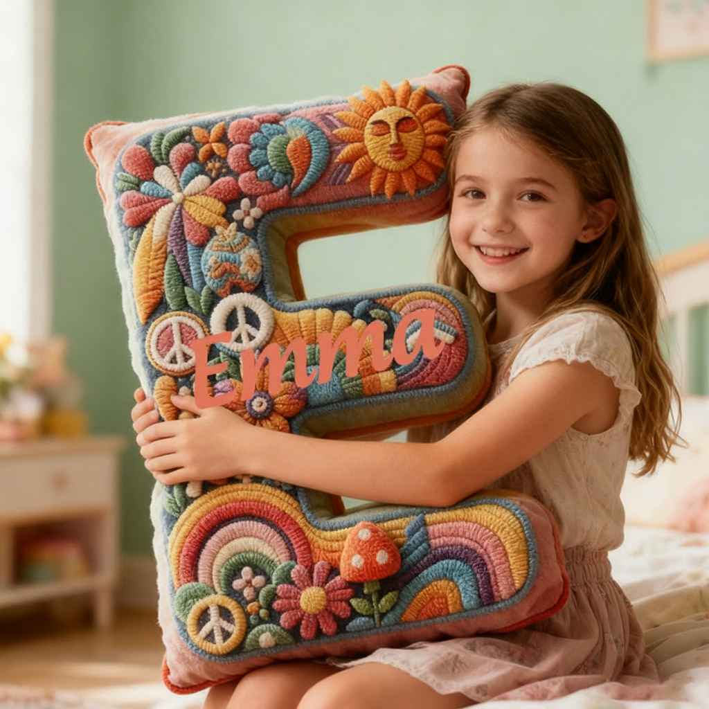 Personalized Letter Christmas Gift Pillow Colorful Hippie Design and Retro Boho Aesthetic Graphic 3D Print Pillow Sale-megacustom