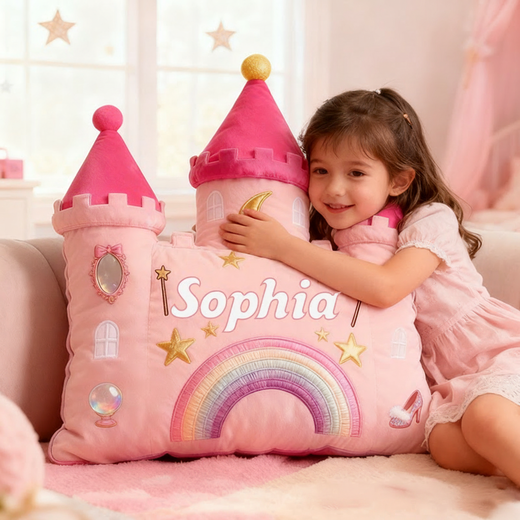 Personalized Castle Pillow with Rainbow Stars and Moon Design for Magical and Cozy Fairy Tale Pillow Custom Pillow Christmas Gift for Kids