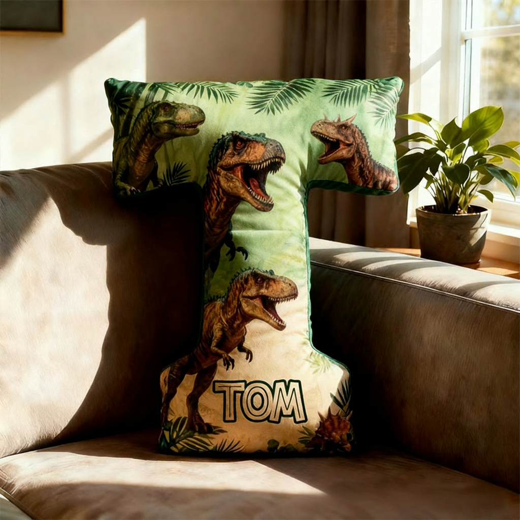Personalized Dinosaur Alphabet Shaped Pillow for Dinosaur Movie Lovers Initial Pillow Christmas Gift for Boys Kids
