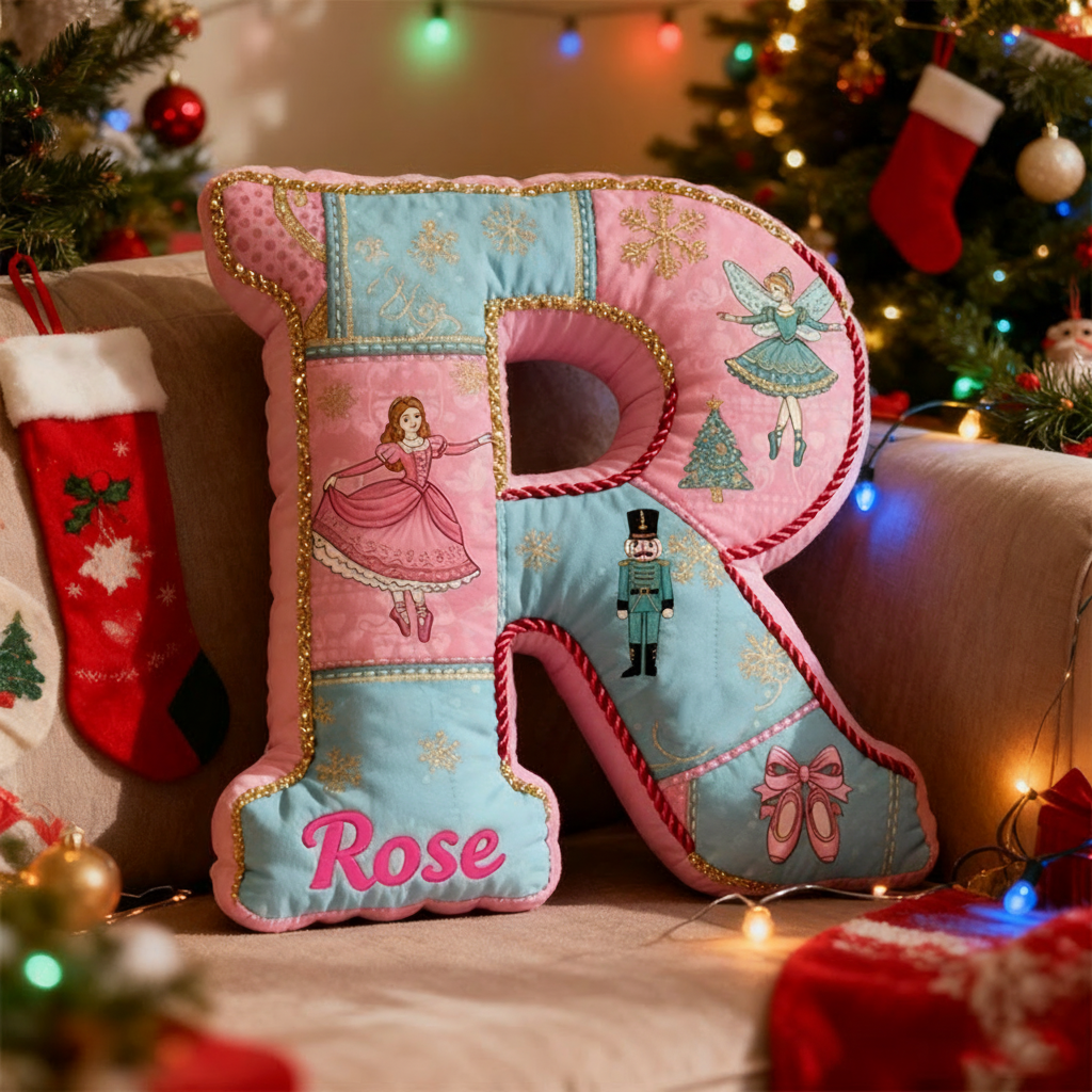 Personalized Graphic 3D Print Nutcracker Ballet Alphabet Shaped Pillow for Dance Lovers Initial Pillow Christmas Gift for Kids