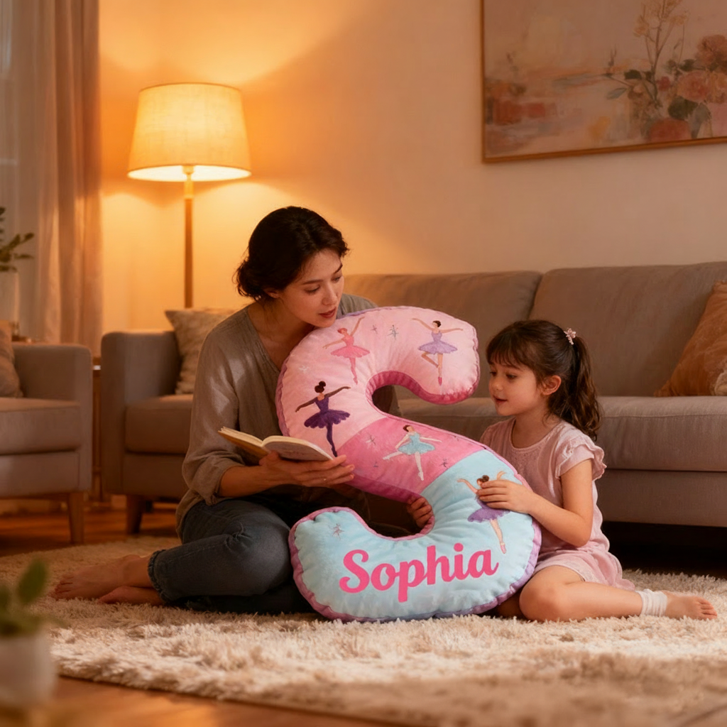 Personalized Graphic 3D Print Ballet Dancer Pillow With Your Own Name Soft Stuffed Toy for Kids Unique Decorative Cushion for Girls' Room