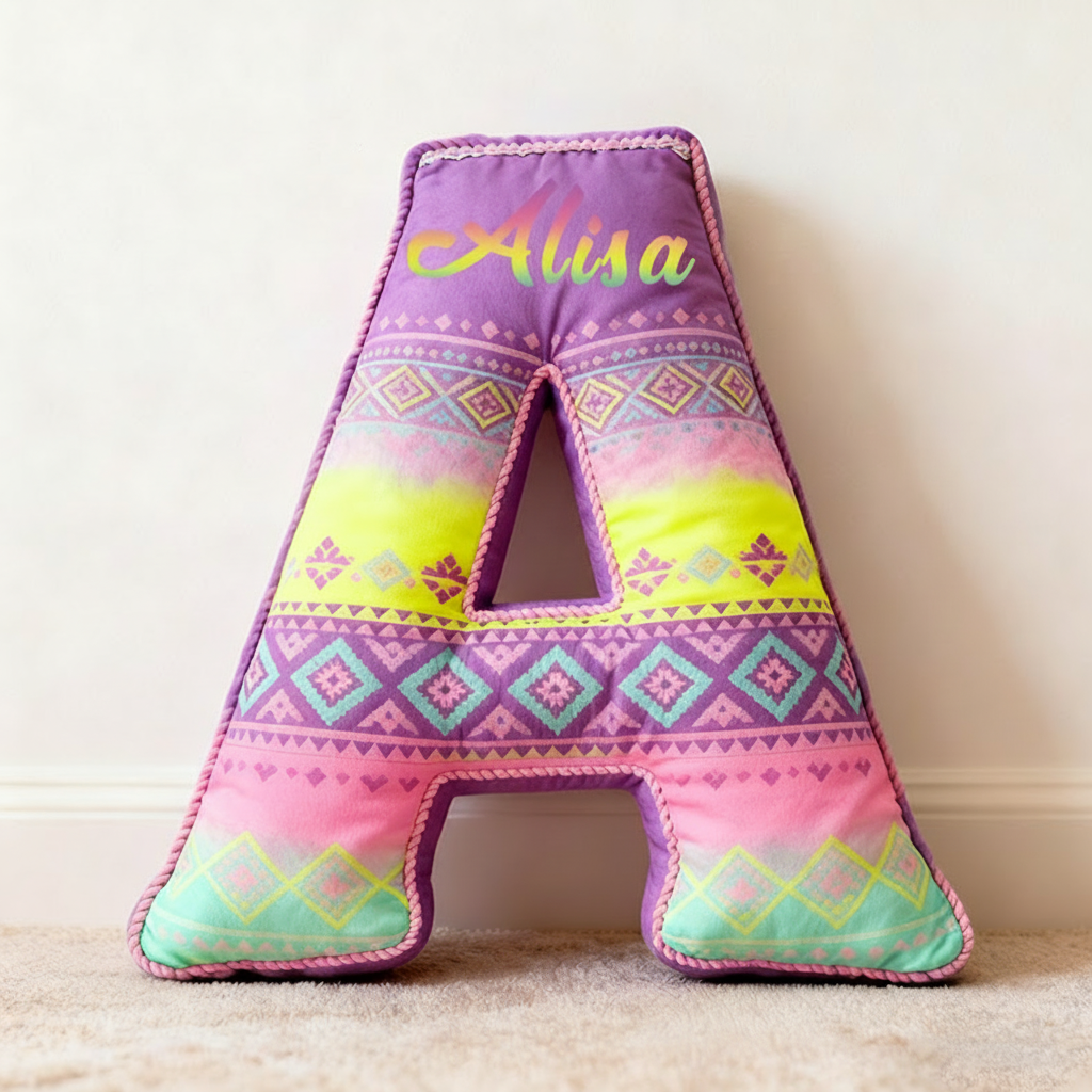 Personalized 26 Letters Pillow with Pastel Colors Geometric Patterns Soft Texture and Whimsical Boho Design  Graphic 3D Print Pillow 