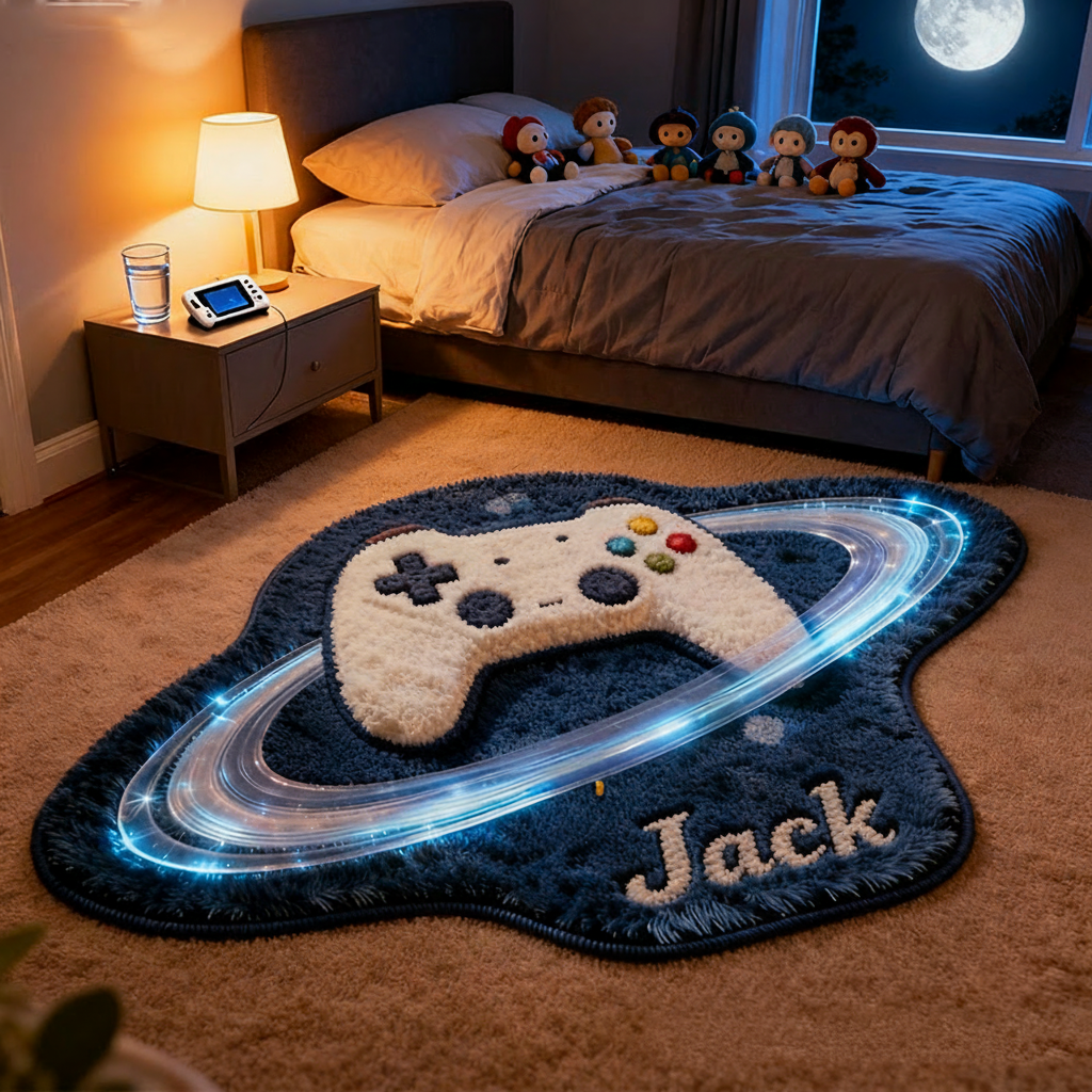 Personalized Graphic 3D Print Galaxy Controller Rug with Ring Effect for Gamer Game Lovers Gift for Kids