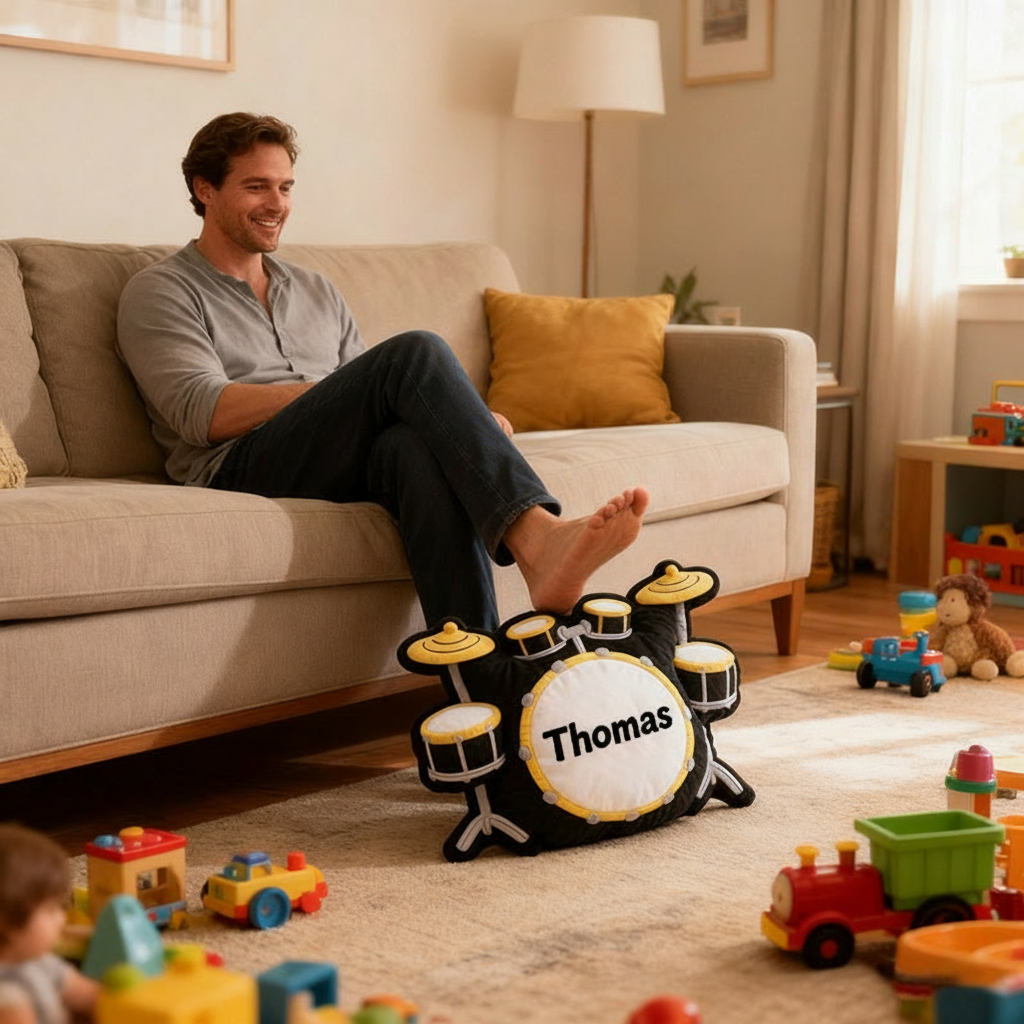 Personalized Graphic 3D Print Drum Set Pillow With Your Own Name Soft Stuffed Toy for Kids Unique Decorative Cushion for Boys' Room and Music Room