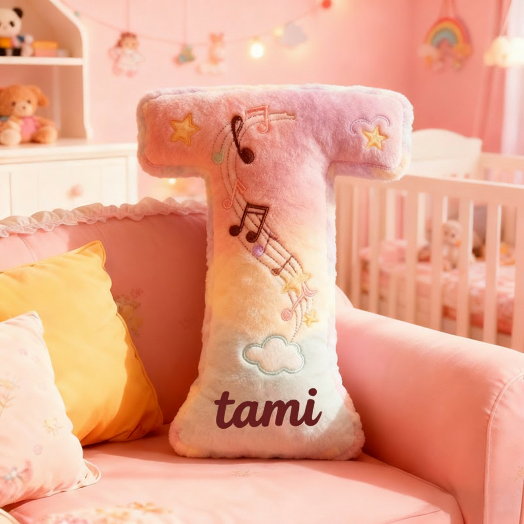 Personalized Graphic 3D Print Rainbow Notes Music Pillow with Your Own Name Soft Stuffed Toy for Kids Music Lovers Unique Decorative Cushion for Girls' Room and Music Room