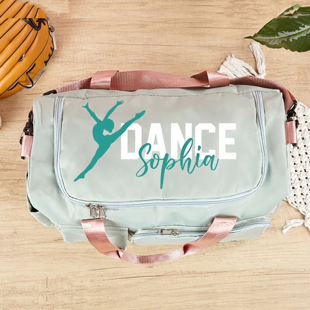 Personalized My Dancer Name Waterproof Large Travel Duffle Bag Dance Bag with Shoe Compartment and Shoulder Strap for Dance Lover
