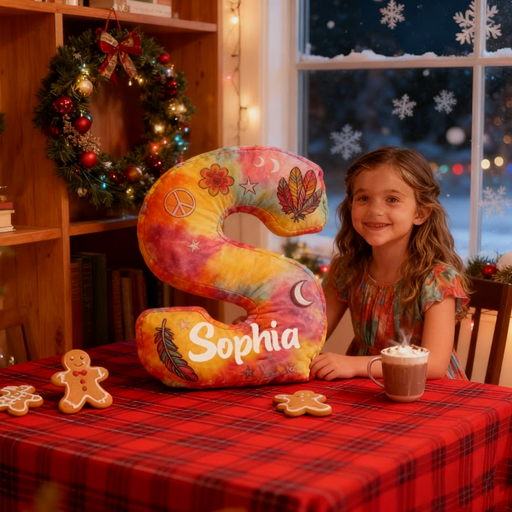 Personalized Colorful 26 Letters Cute Pillow Beautiful Hippie Letter Custom Hippie Pillow Christmas Gift for Kids