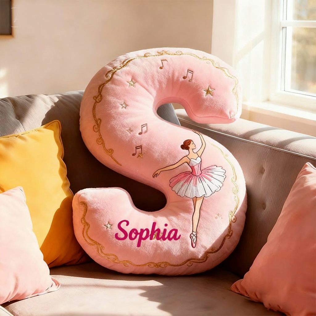 Personalized Graphic 3D Print Elegant Ballerina Alphabet Shaped Pillow for Dance Lovers Initial Pillow Christmas Gift for Kids