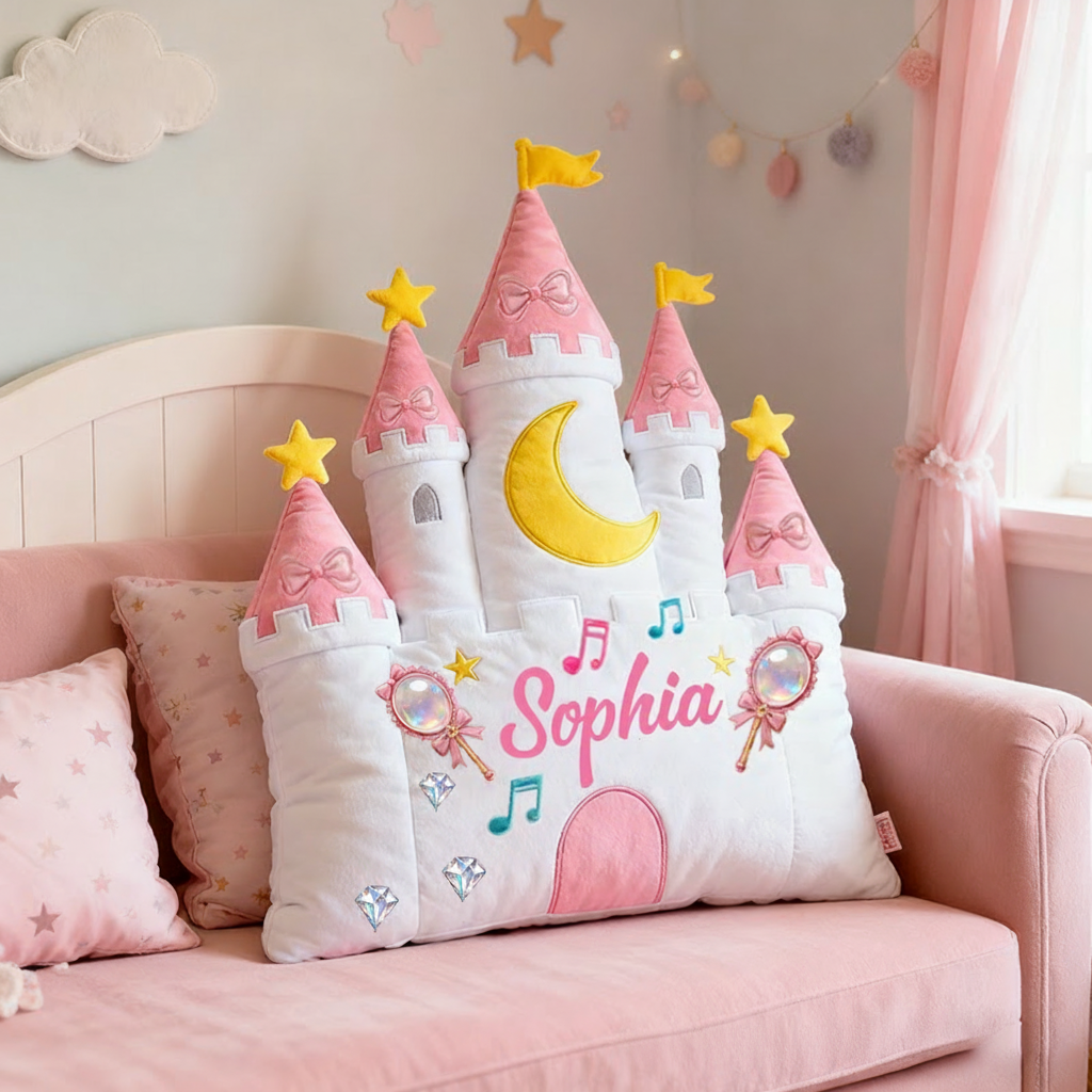 Personalized Castle Pillow with Magic Wand and Moon Design for Magical and Cozy Fairy Tale Pillow Custom Pillow Gift for Kids