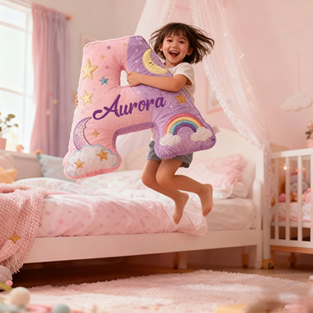 Personalized Colorful 26 Letters Cute Magical Dreams Graphic 3D Print Throw Pillow Cute Magic Beautiful Letter Custom Pillow Gift for Kids