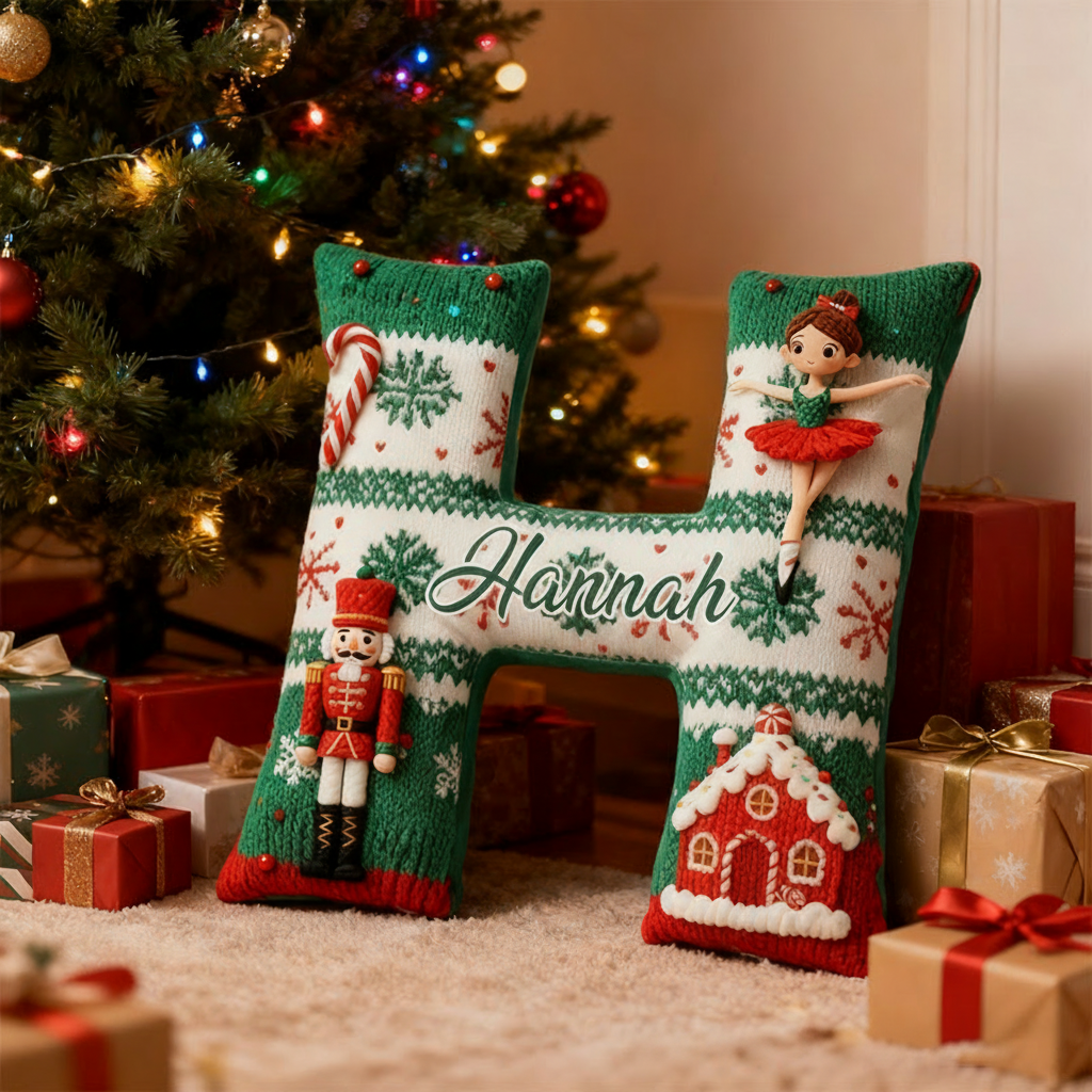Personalized Graphic 3D Print Nutcracker Ballet Warmth Alphabet Shaped Pillow for Dance Lovers Initial Pillow Christmas Gift for Kids