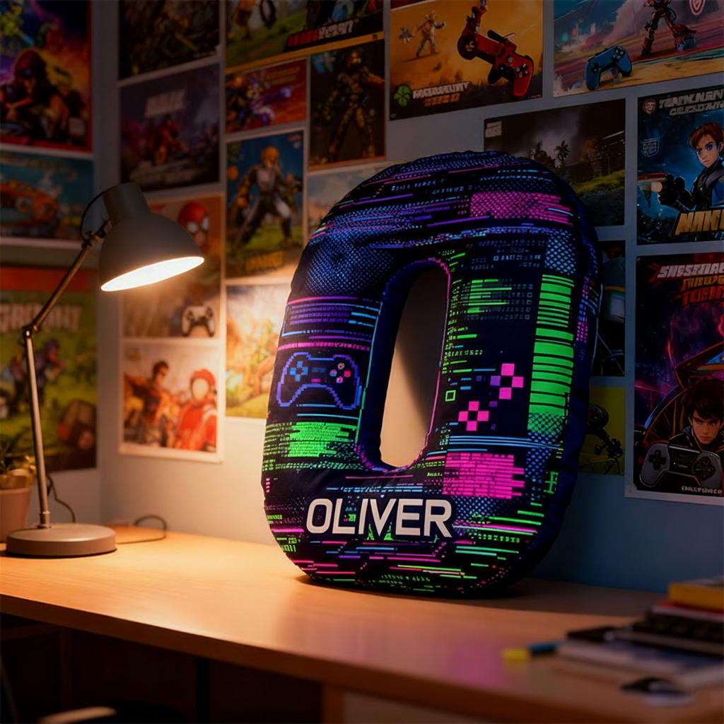 Personalized Graphic 3D Print Glitch Art Style Gamer Shaped Pillow for Game Lovers Plush Pillow Christmas Gift for Kids