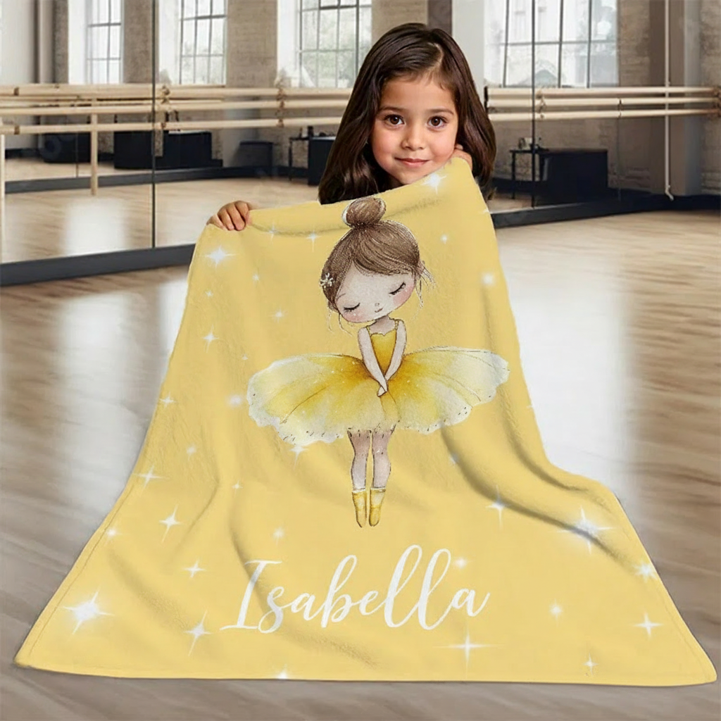 Personalized Cartoon Ballerina Girl Blanket Flannel Blanket Ballet Lover Blanket with Name for Dance Lovers Dancer