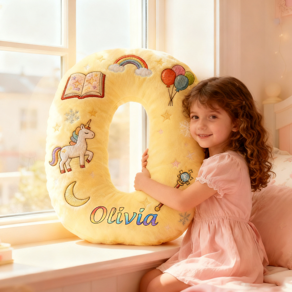 Personalized Cute Letter Pillow with Rainbow Balloons Magic Wand Magic Book for a Colorful Design Graphic 3D Print Pillow Christmas Gift