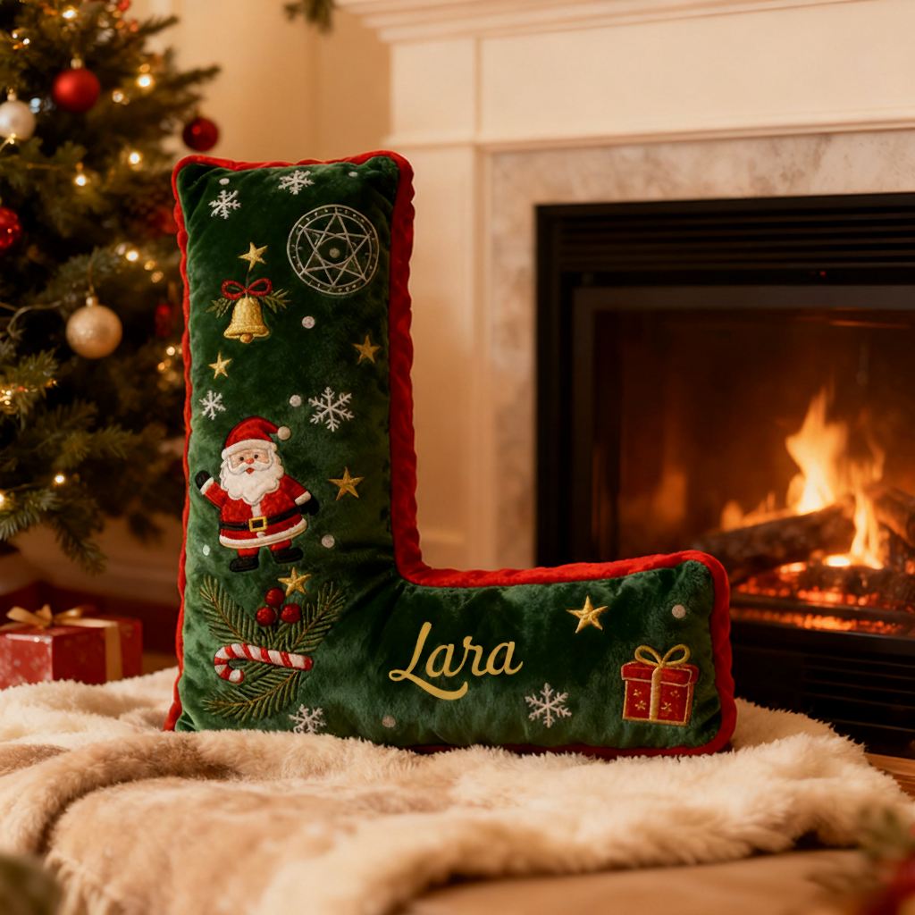 Personalized Letter Christmas Pillow with Name Festive Green and Red Design Custom Name Graphic 3D Print Pillow Christmas Gift