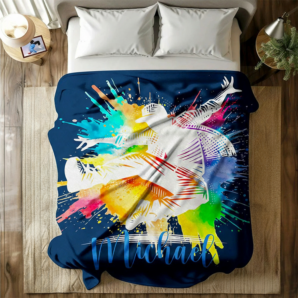 Personalized Colorful Splash Ink Hip Hop Boy Girl Blanket Flannel Blanket Dance Lover Blanket with Name