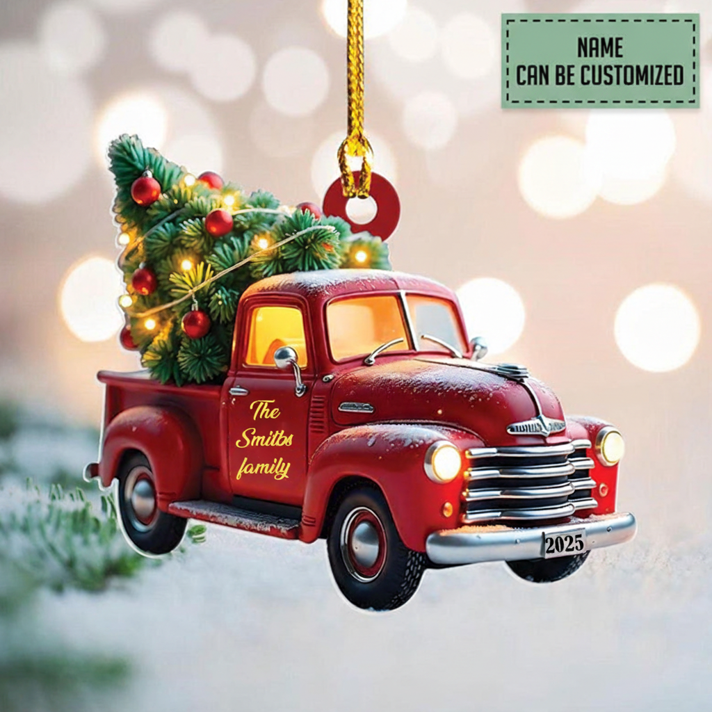 Personalized Red Truck Christmas Ornament and Custom Name Ornament and Personalized Christmas Ornament