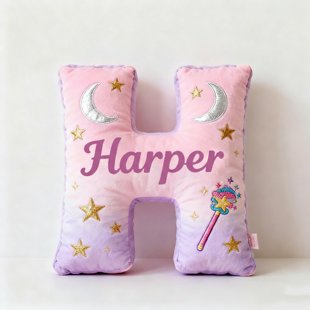 Personalized Graphic 3D Print Magic Fairy Wand Letter Pillow with Your Own Name Soft Stuffed Toy for Kids Unique Decorative Cushion for Girls' Room