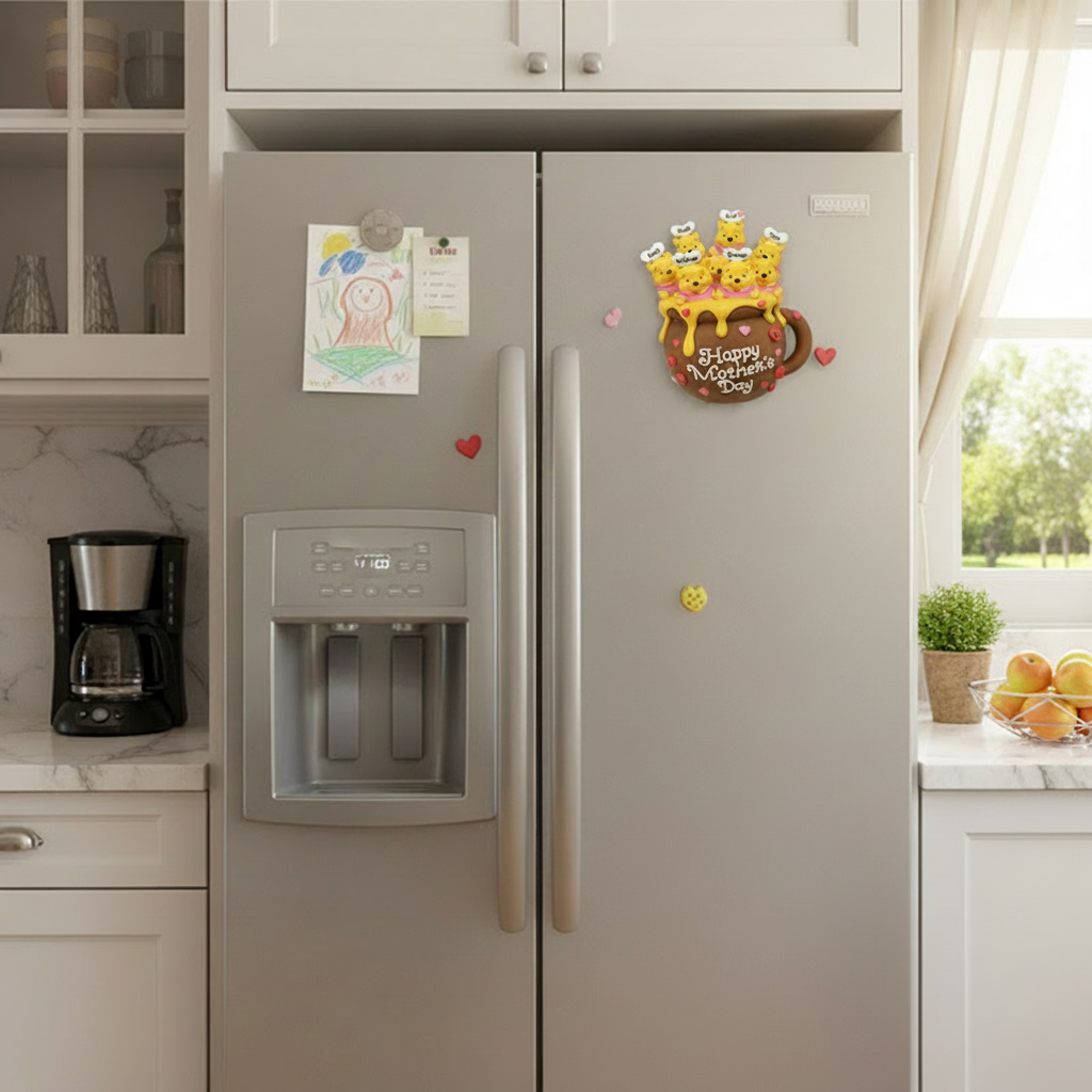 Personalized Mother's Day Bear Magnetic Fridge Magnet with Custom the Number of People Names and Text for Mother Grandmother Family