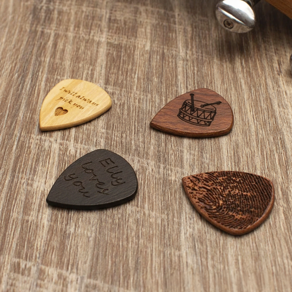 Personalized Wooden Guitar Picks with Case Custom Guitar Pick Holder Plectrum Box Guitar Player Gift