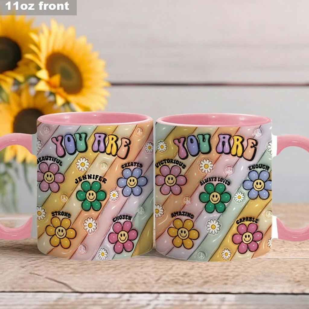 Personalized Hippie Accent Mug You Are Beautiful Strong Victorious Enough mug for Holiday Decor Family Gifts and Party Favors