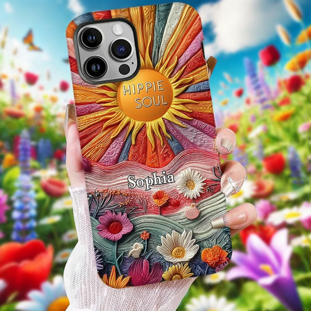 Personalized Hippie Full Print Phone Case Hippie Lover Gifts Colorful Hippie Phone Case Bohemian Phone Case