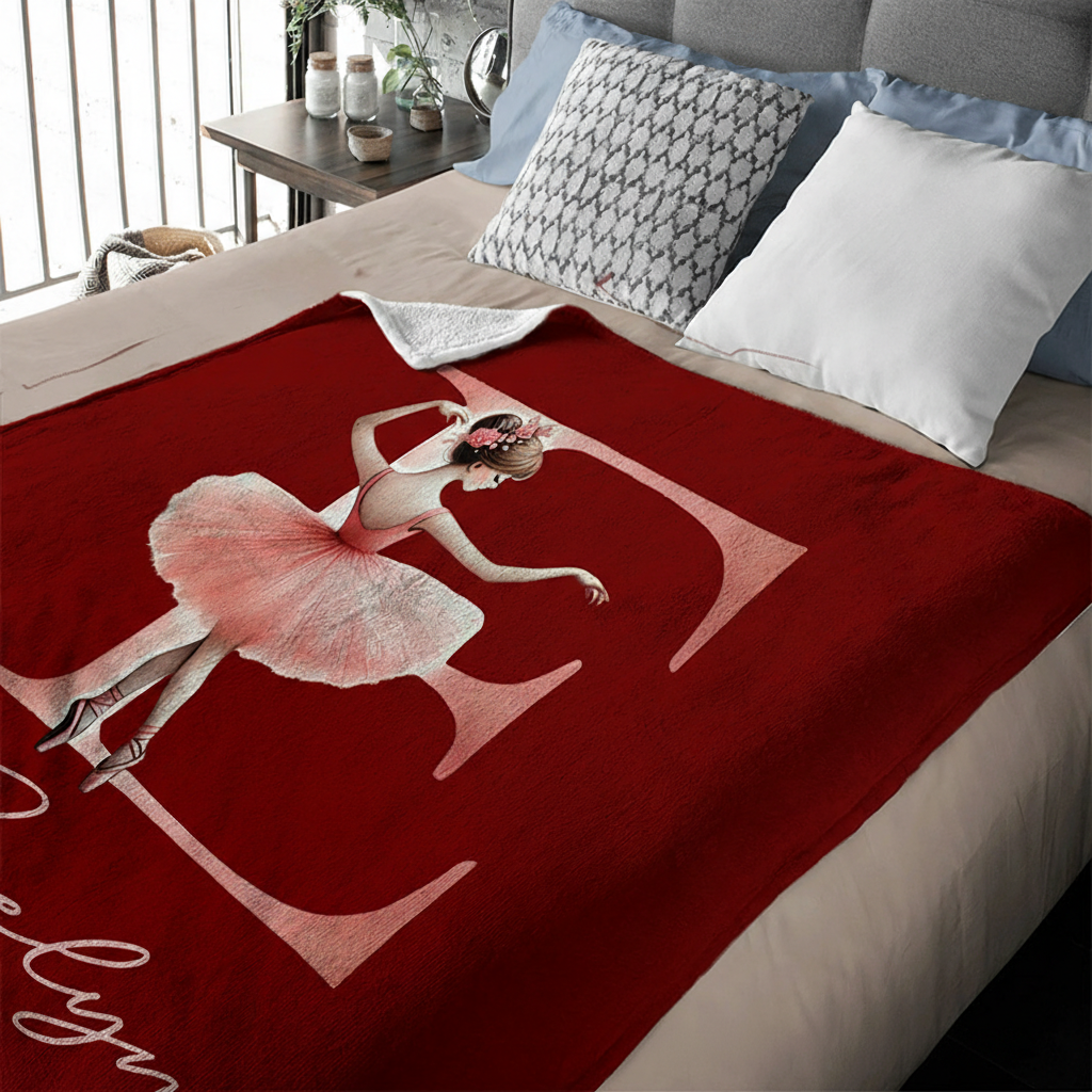 Personalized Rose Cartoon Ballerina Girl Blanket Flannel Blanket Ballet Lover Blanket with Name for Dance Lovers Dance Team Birthday Gift for Girls