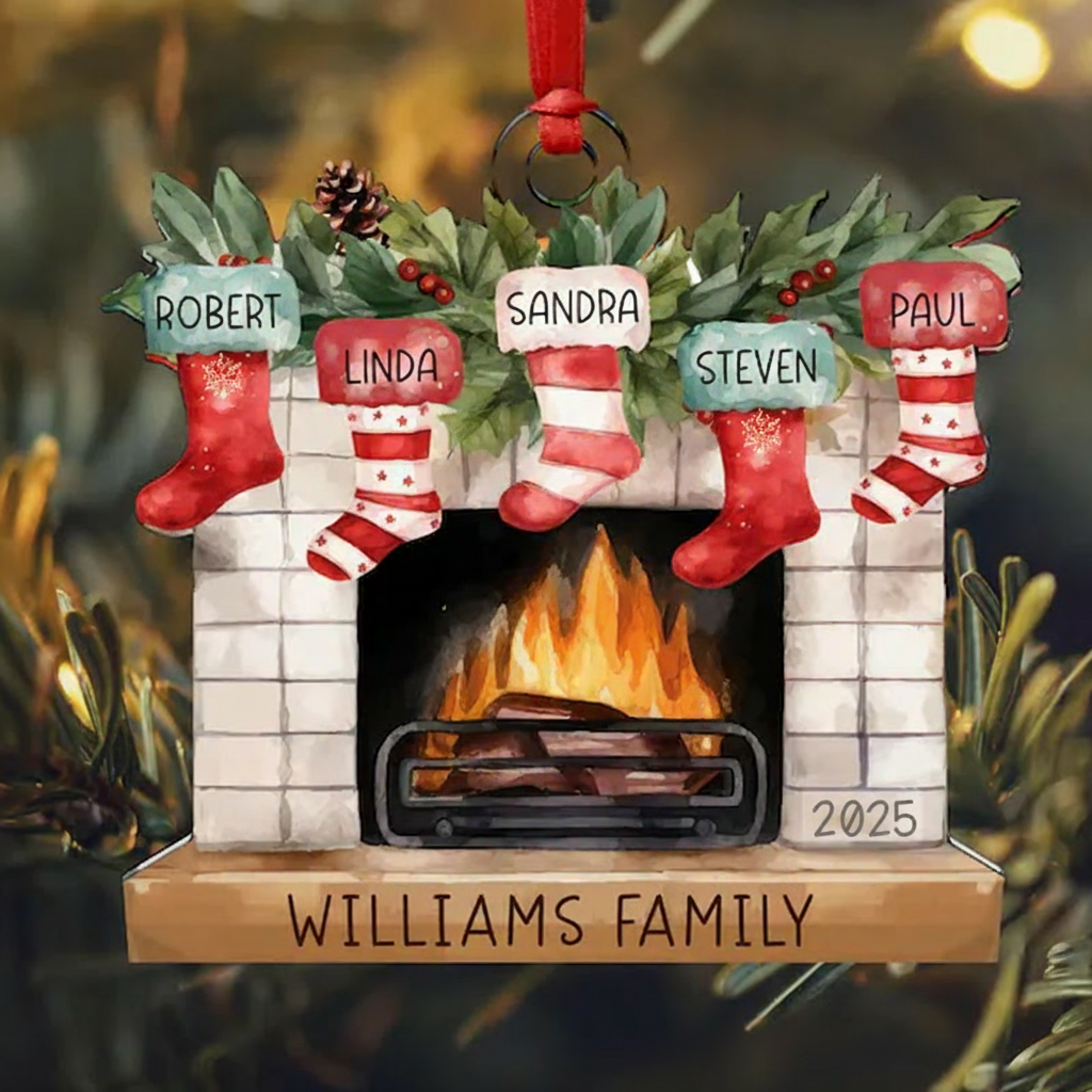 Personalized Christmas Ornaments Custom Family Christmas Stocking Christmas Ornament, Stockings on Fireplace Christmas Gift