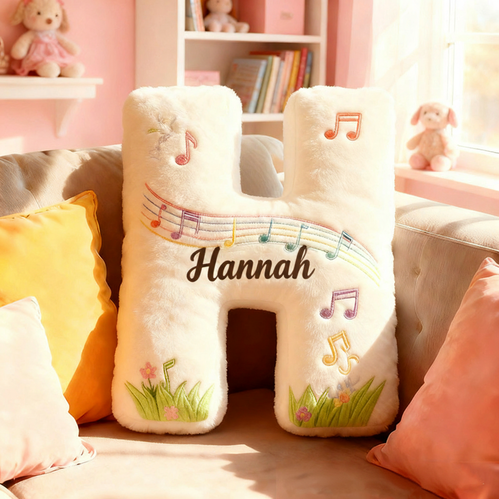 Personalized Graphic 3D Print Music Garden Pillow with Your Own Name Soft Stuffed Toy for Kids Music Lovers Unique Decorative Cushion for Girls' Room and Music Room
