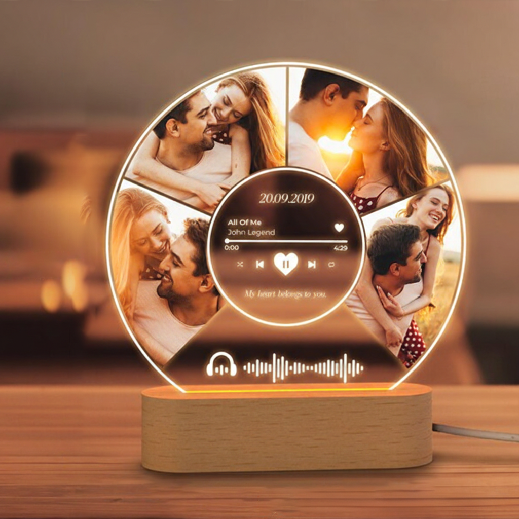 Personalized Song Plaque and Photo Night Light and Custom Music Plaque with Photos Music Lover Gift and Couple Gifts and Anniversary Gift for Couple