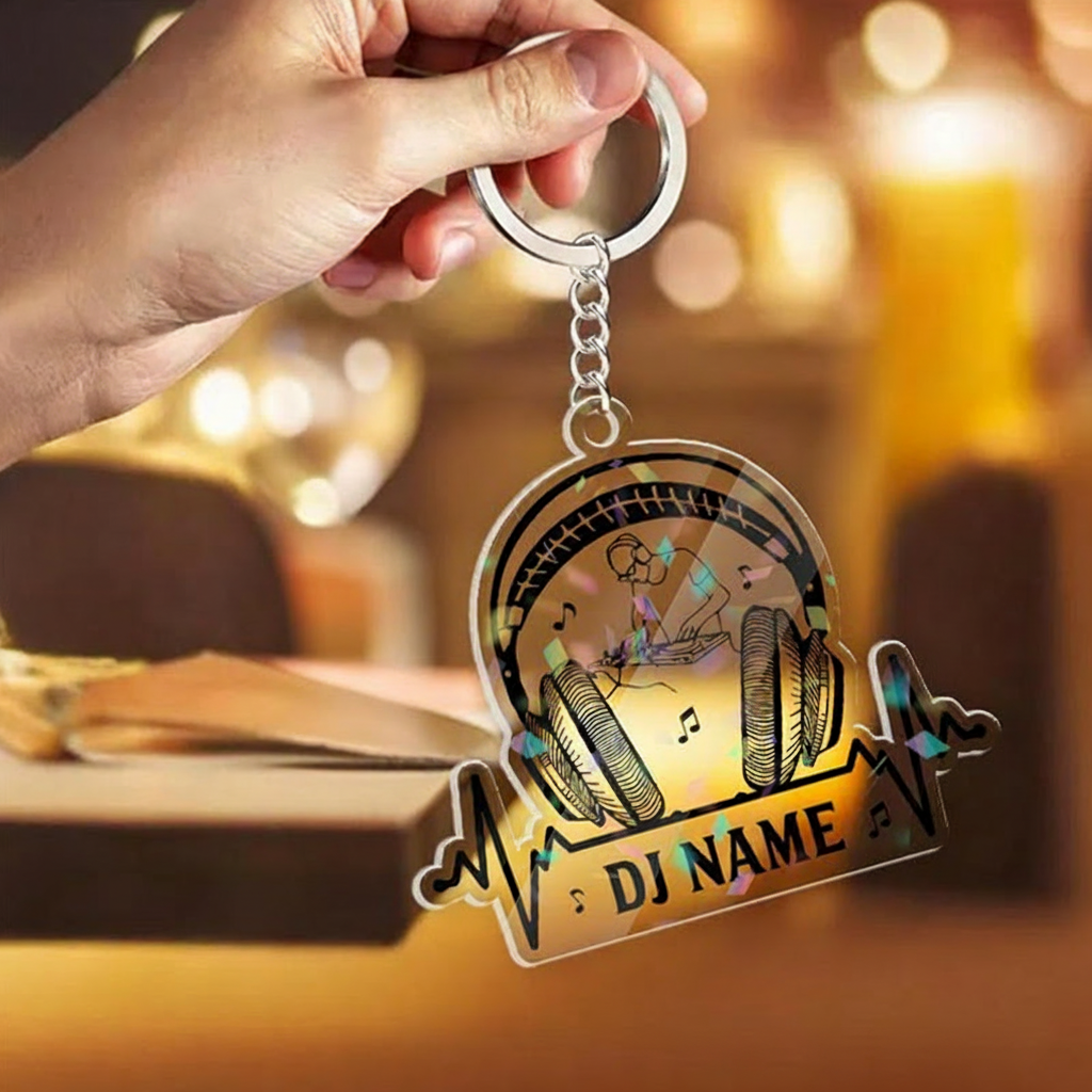 Personalized DJ Car Ornament Custom Acrylic DJ Rearview Mirror Decor Headphones Turntable Music Gift Custom DJ Gift