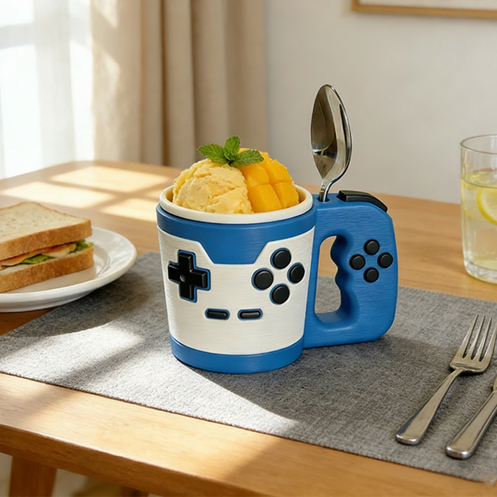 Personalized Couple Vintage Style Controller Gamer Ice Cream Pint Holder with Spoon Slots Eco-Friendly 3D Print for Game Lovers
