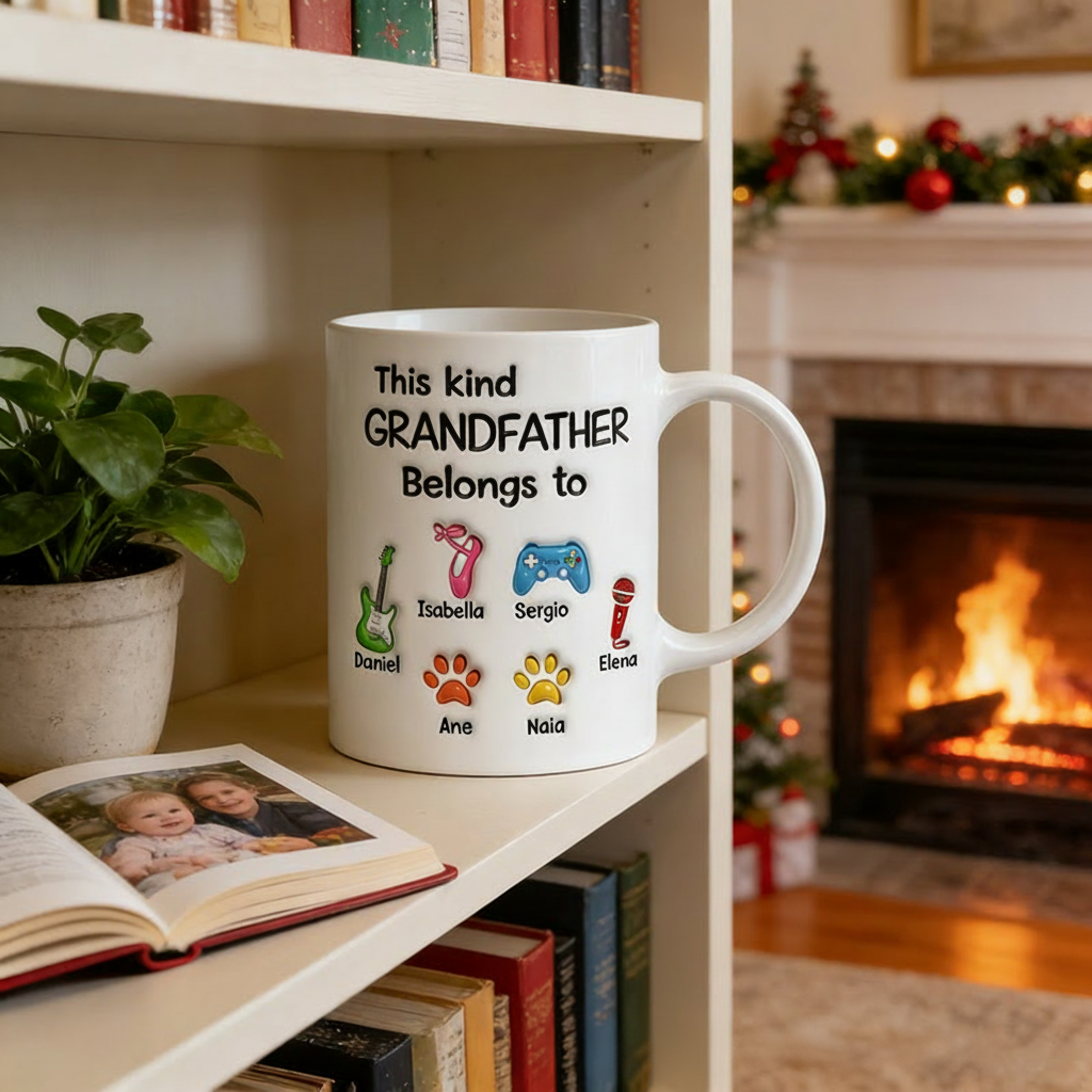 Personalized This Kind Grandfather Belongs To Mug Custom with Icons Name Text for Birthday Father's day Holiday