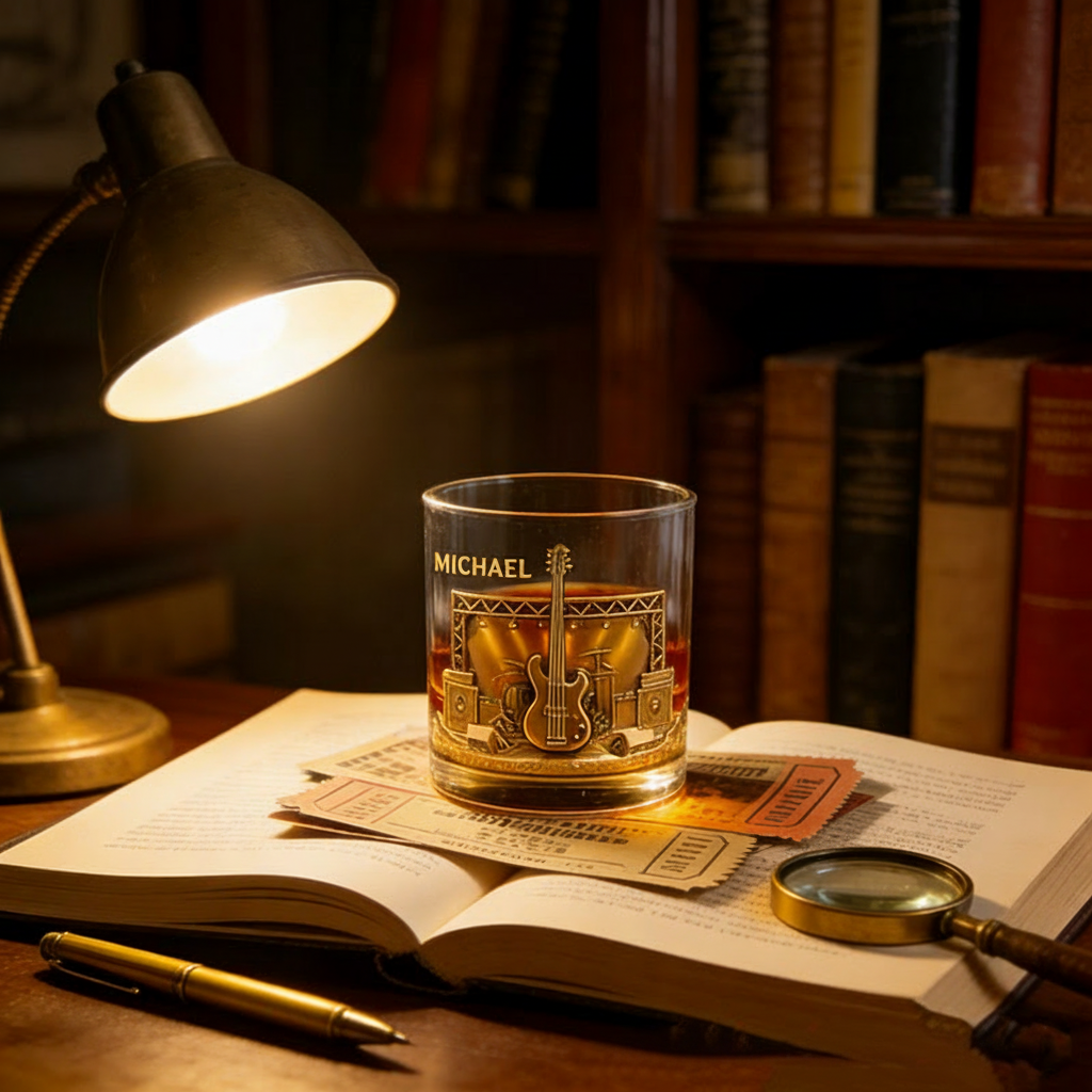 Personalized Electric Guitar Whiskey Glass Custom Name Whiskey Glass Engraved Glasses Gift Guitarist Birthday Concert Holiday Gift