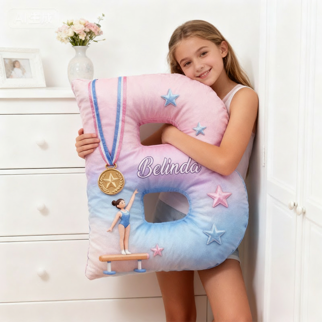 Personalized Graphic 3D Print You Are My Champion Gymnastic Alphabet Shaped Pillow for Gymnastic Lovers Initial Pillow Christmas Gift for Kids
