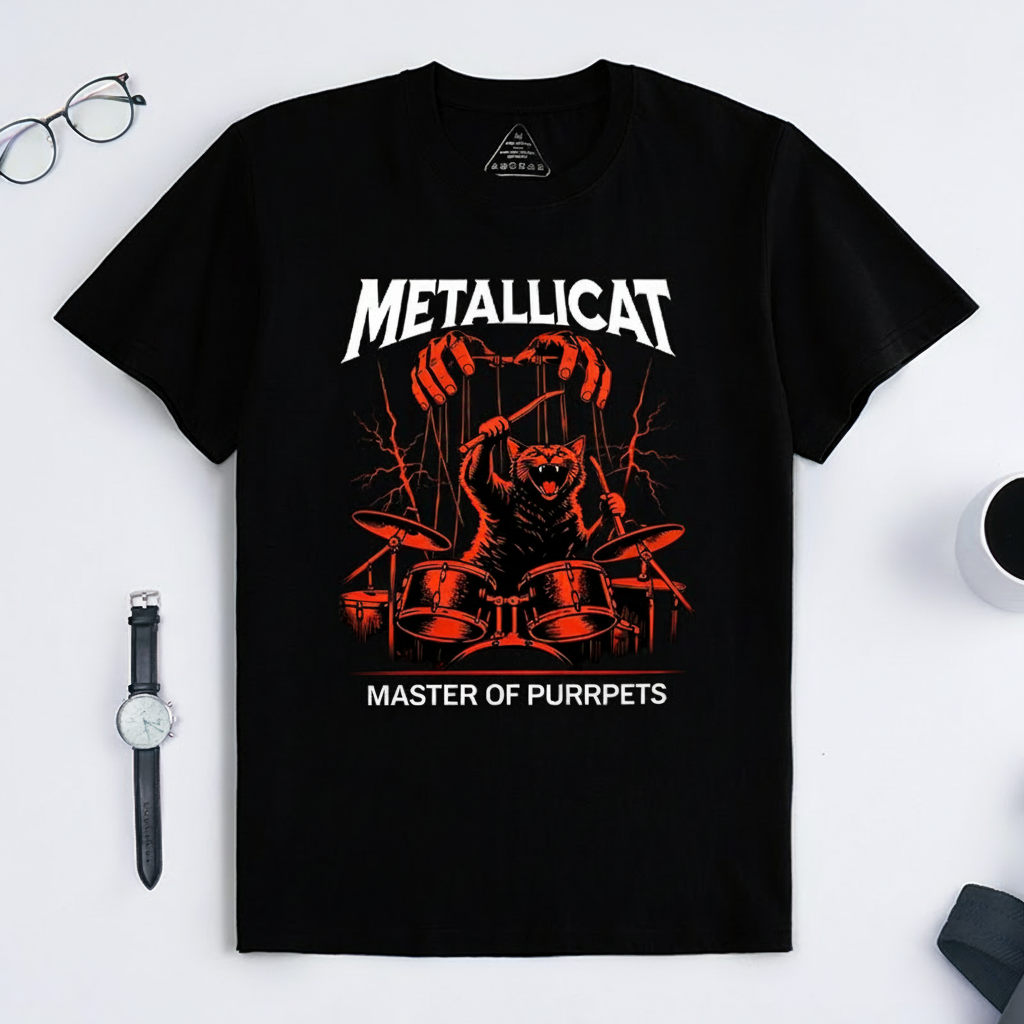 Personalized Classic T-Shirts Metal Cat T-Shirt Vintage Music Graphic Tee for Music Lovers