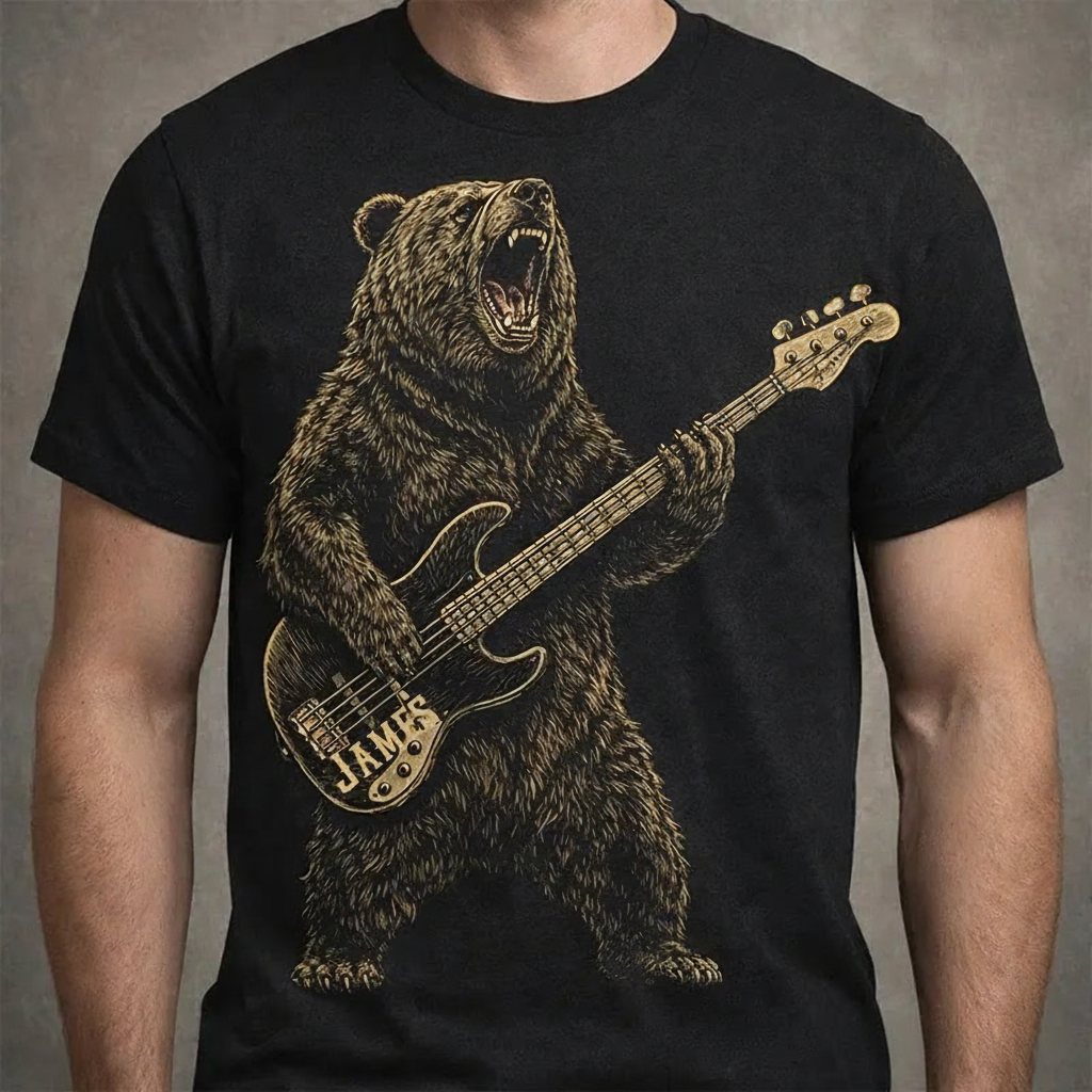 Personalized Classic T-Shirts Rock Bear Guitarist T-Shirt Vintage Music Tarot Graphic Tee for Music Lovers