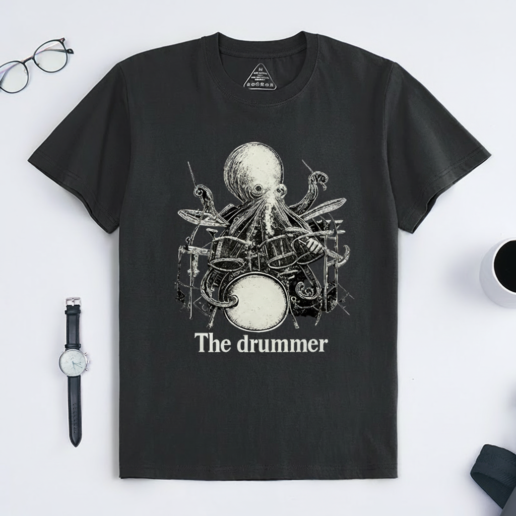 Personalized Classic T-Shirts Octopus Drummer T-Shirt Vintage Music Tarot Graphic Tee for Music Lovers