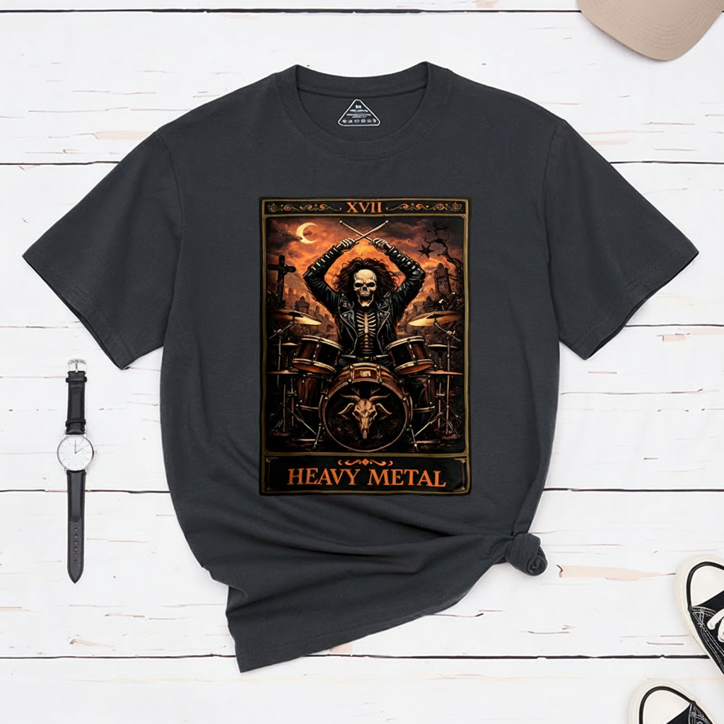 Personalized Classic T-Shirts Heavy Mental Skull T-Shirt Vintage Music Tarot Graphic Tee for Music Lovers