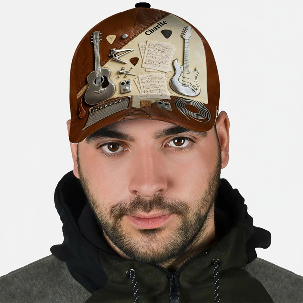 Personalized Guitarist Name 3D Print Baseball Cap With Adjustable Snap for Music Lover Perfect Music Lovers Guitar Lovers Custom Gift Hat