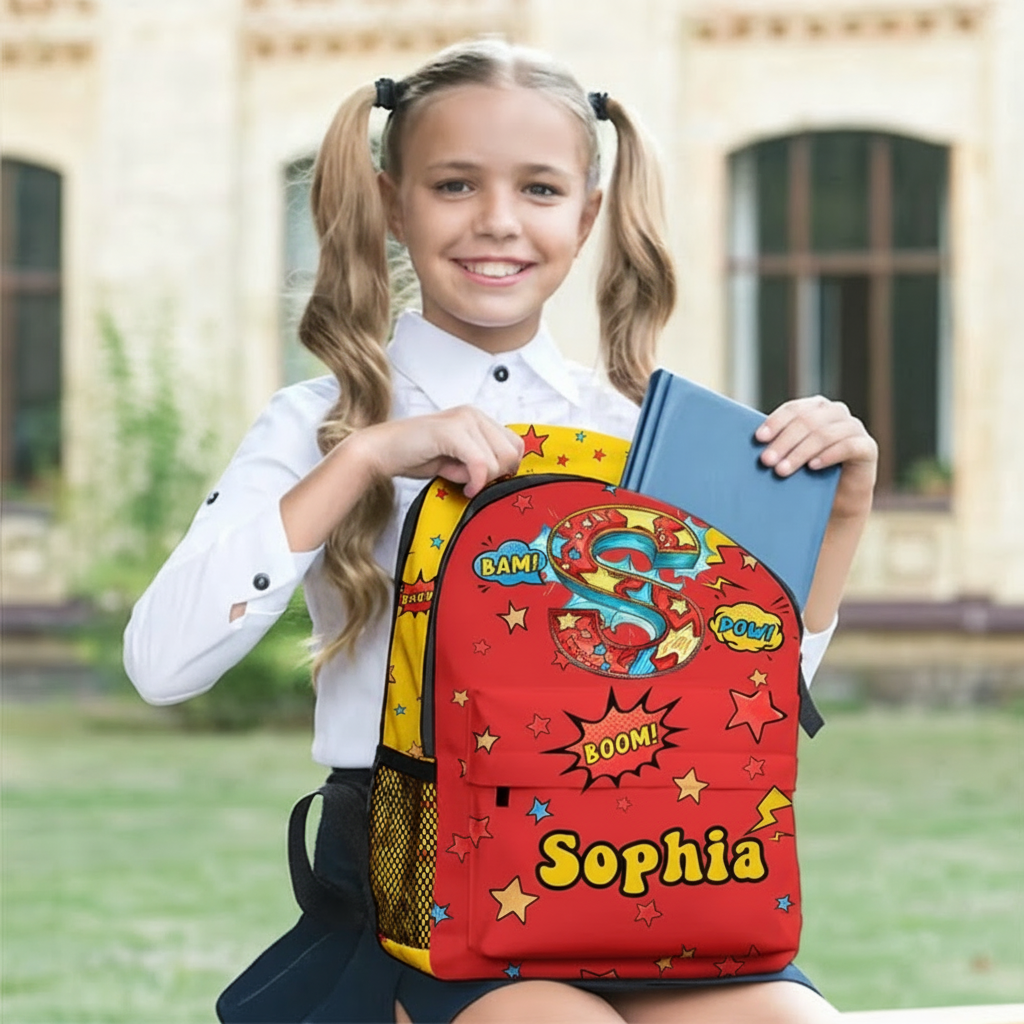 Personalized Anime Pop Art Star Boom Comic Style Backpack with Name and Initial Back to School Movie Anime Lover Gift for Boys Girls