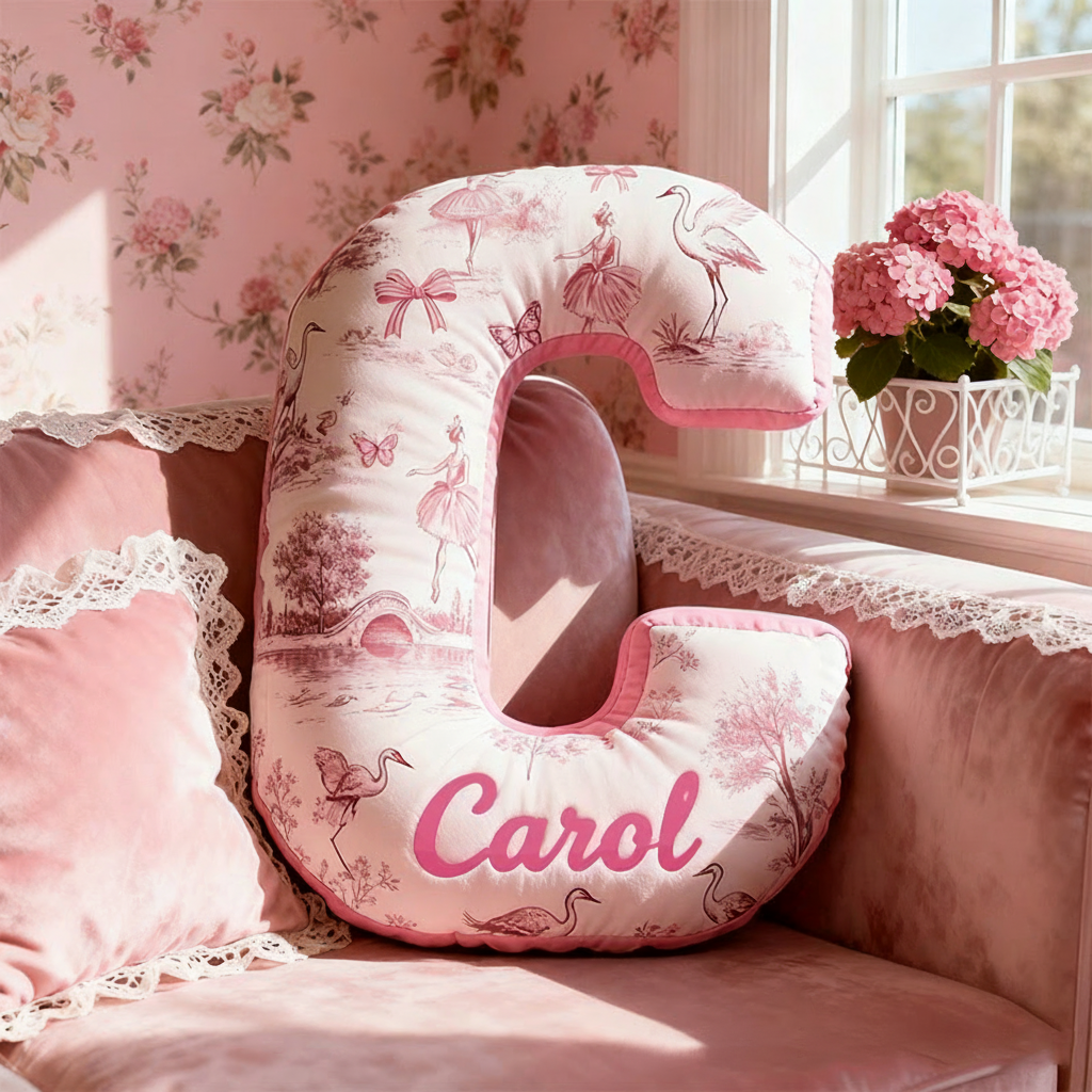 Personalized Graphic 3D Print Toile De Jouy Ballet Alphabet Shaped Pillow for Dance Lovers Initial Pillow Christmas Gift for Kids