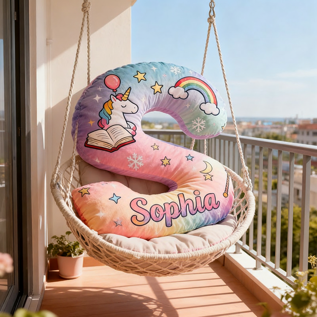 Personalized Gradient Letter Pillow with Magic Horse Stars Moon Balloons and Whimsical Fairytale Magic Inspired Graphic 3D Print Pillow Christmas Gift