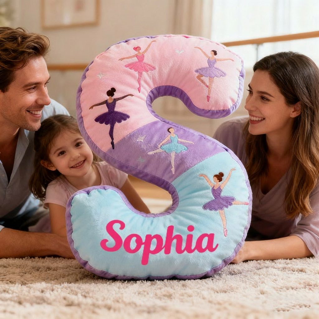 Personalized Graphic 3D Print Ballet Dancers Pillow With Your Own Name Soft Stuffed Toy for Kids Unique Decorative Cushion for Girls' Room