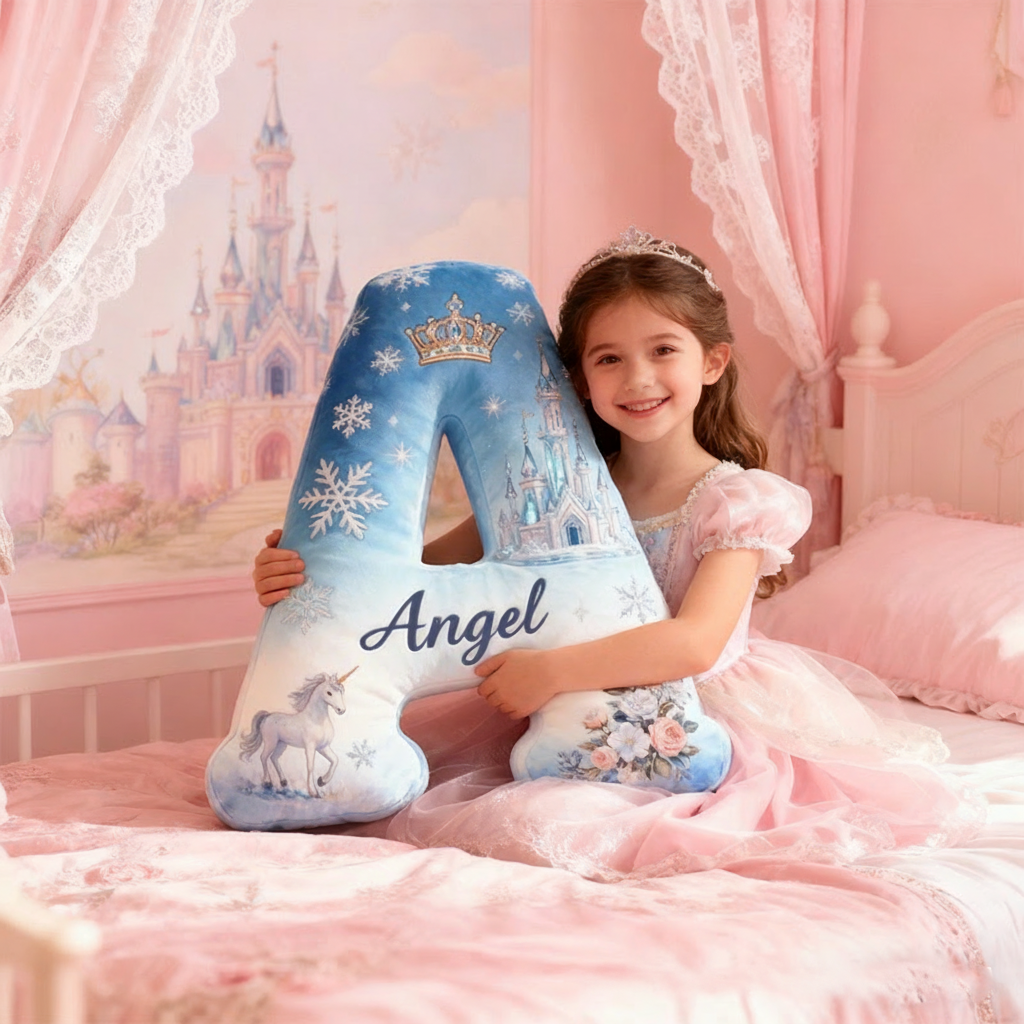 Personalized Graphic 3D Print Cartoon Ice Fairy Tale Alphabet Shaped Pillow for Cartoon Lovers Initial Pillow Christmas Gift for Kids