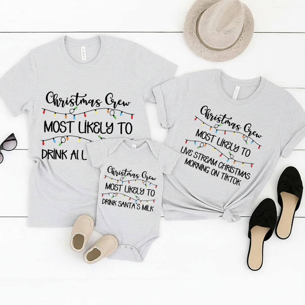 Personalized Family Matching Crew Most Likely to Christmas Shirts Custom Family Christmas Tee and Gift
