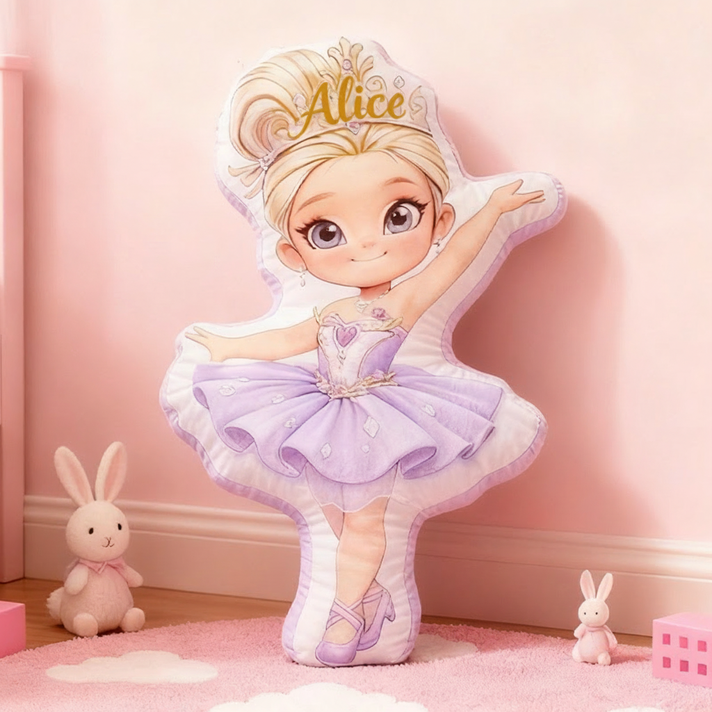 Personalized Ballet Dancers Pillow with Your Own Name Soft Stuffed Toy for Kids Unique Decorative Cushion for Girls' Room and Dance Studio