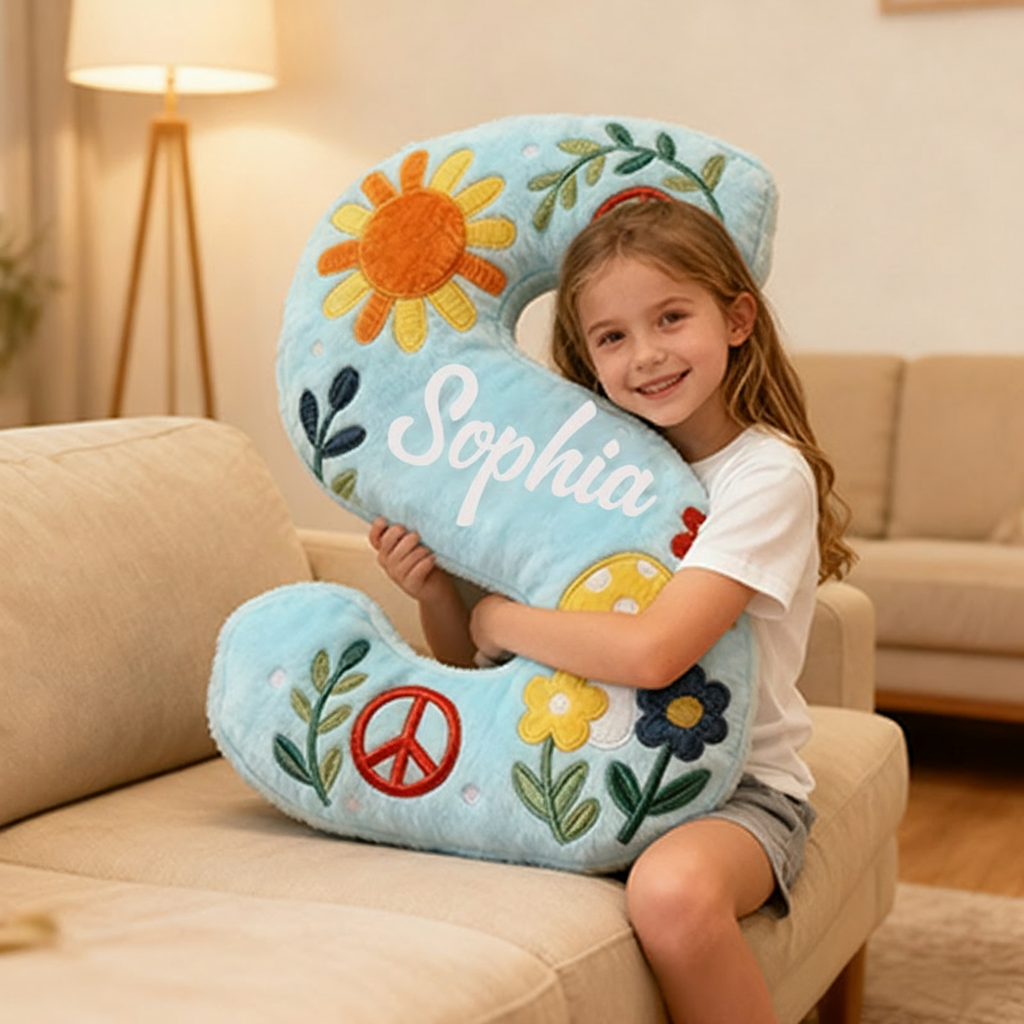 Personalized Colorful 26 Letters Cute Graphic 3D Print Christmas Gift Pillow Beautiful Hippie Letter Custom Hippie Pillow for Kids