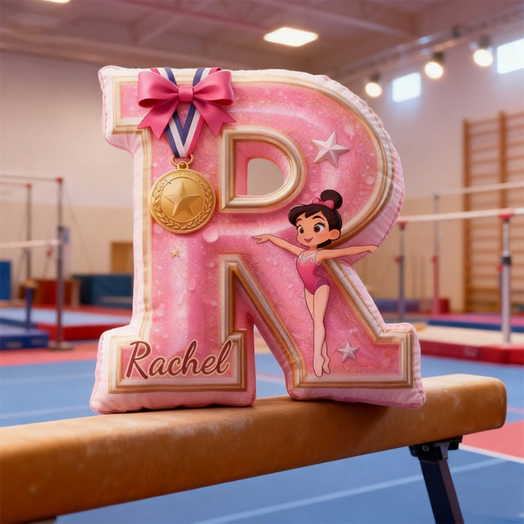 Personalized Graphic 3D Print Gliiter Style Sweet Gymnastic Alphabet Shaped Pillow for Gymnastic Lovers Initial Pillow Christmas Gift for Kids